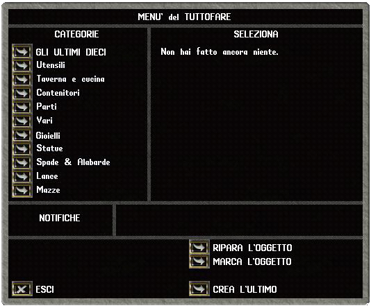 Ultima Online Italia - Menù del Tuttofare